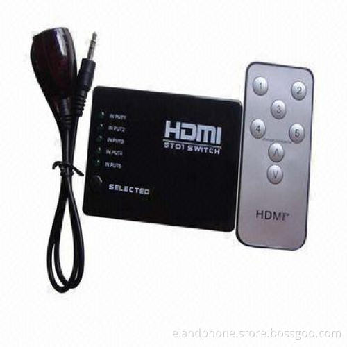 4K*2K HDMI Switch, 5-in-1 with Key-press-switching Function and IR Remote Control